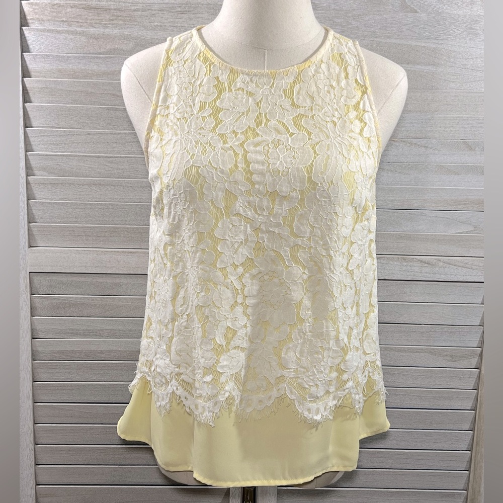 WELLS GRACE Lace Tank Top Yellow & White-XS
